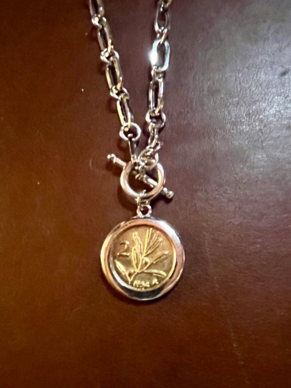 Ross-Simons Italian Bee Lira Coin Necklace Sterling Silver 20" - Picture 4 of 12